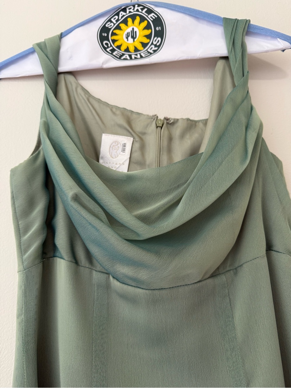 Elegant Sage Green Cowl Neck Women's Dress